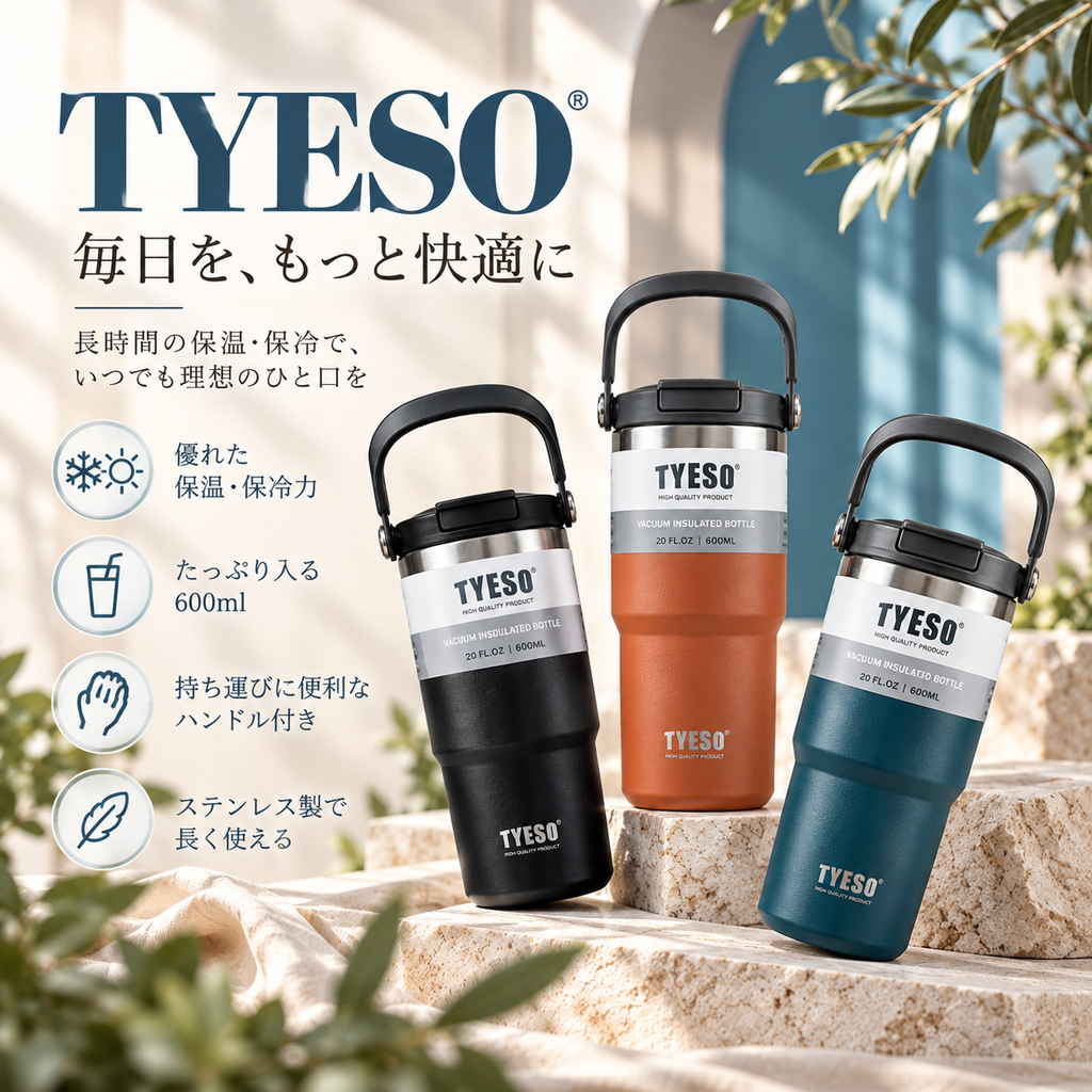 TYESO 保温保冷 持ち手付きタンブラー